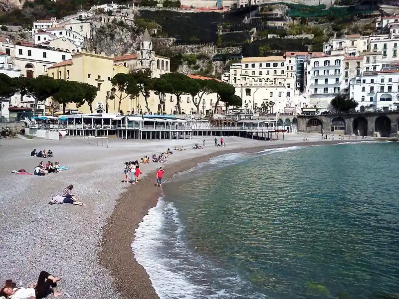 Pebble beach and clear water, one of the best Amalfi Coast beaches