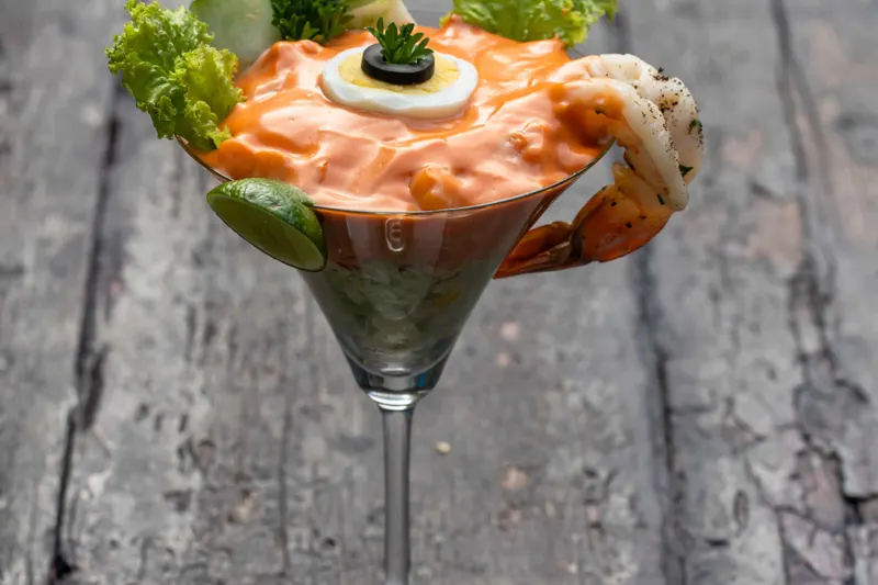 Shrimp cocktail in a martini glass, a starter to try at Birch & Vine, St. Petersburg
