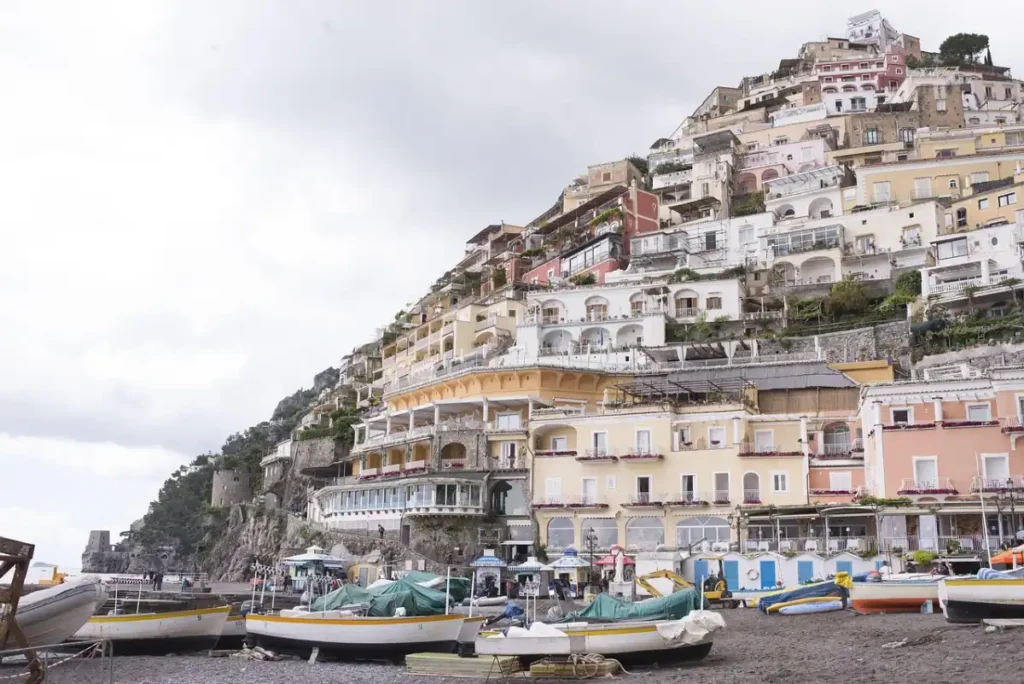 Boats pulled up below Positano