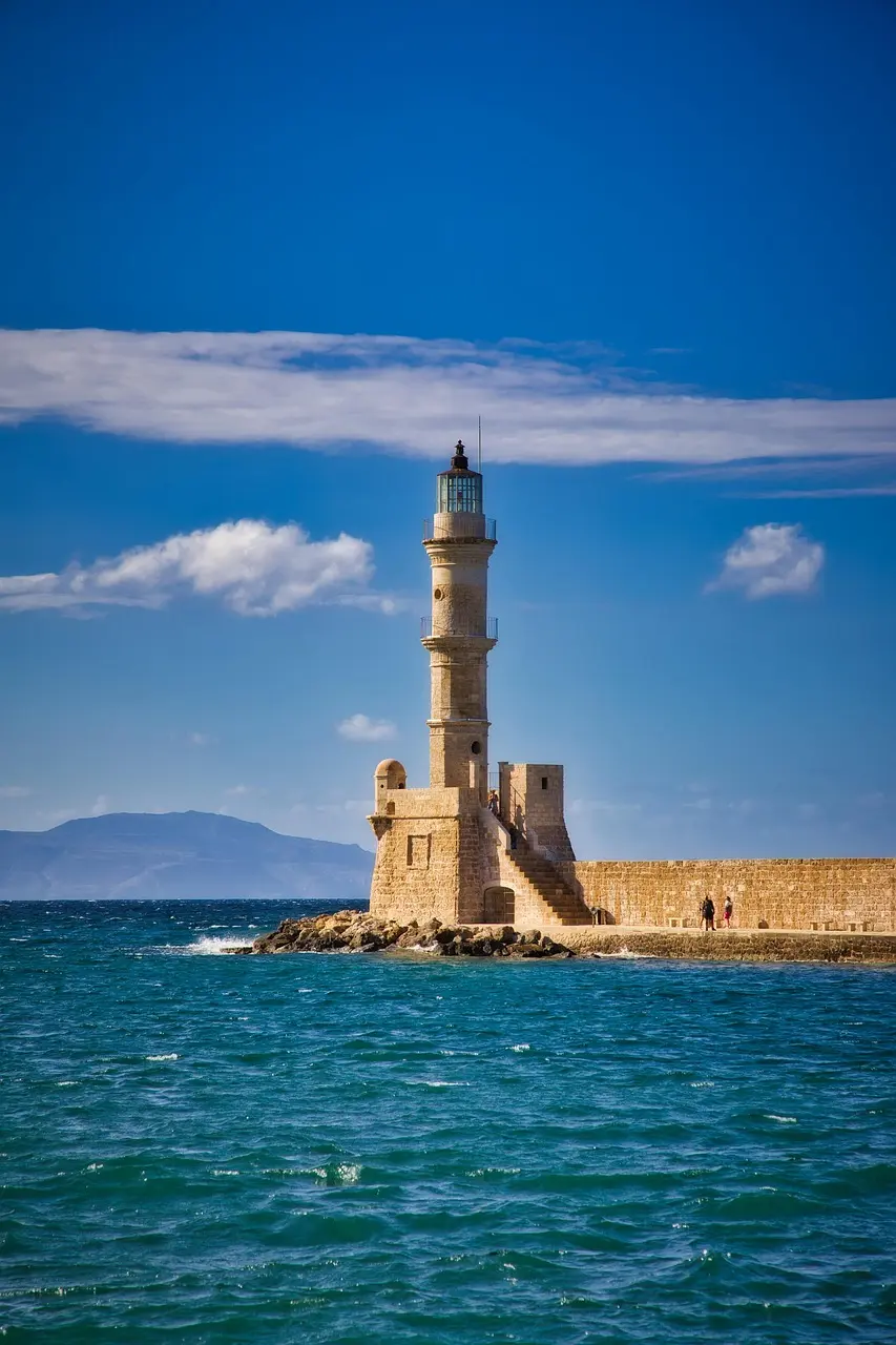Venetian lighthouse at the old harbor in Chania, Crete