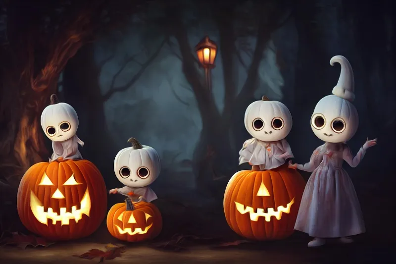 Halloween crowd scene showing busy festival towns