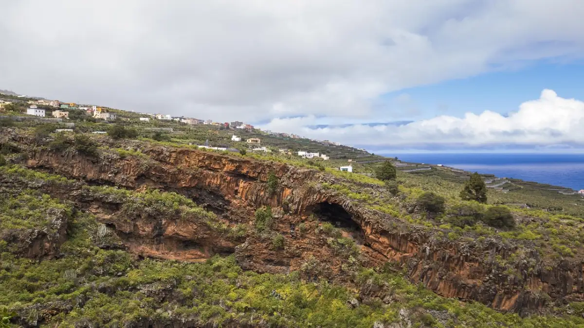 Green hillside meeting the ocean on La Palma Canary Islands