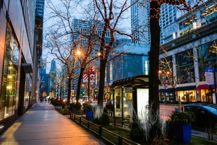 Tree lined Michigan Avenue on the Magnificent Mile, Chicago
