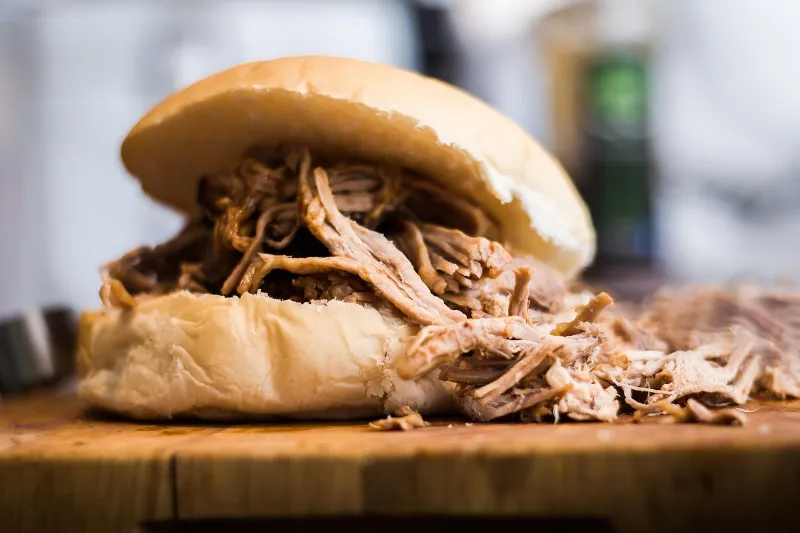 Sliced roast pork ready for a sandwich