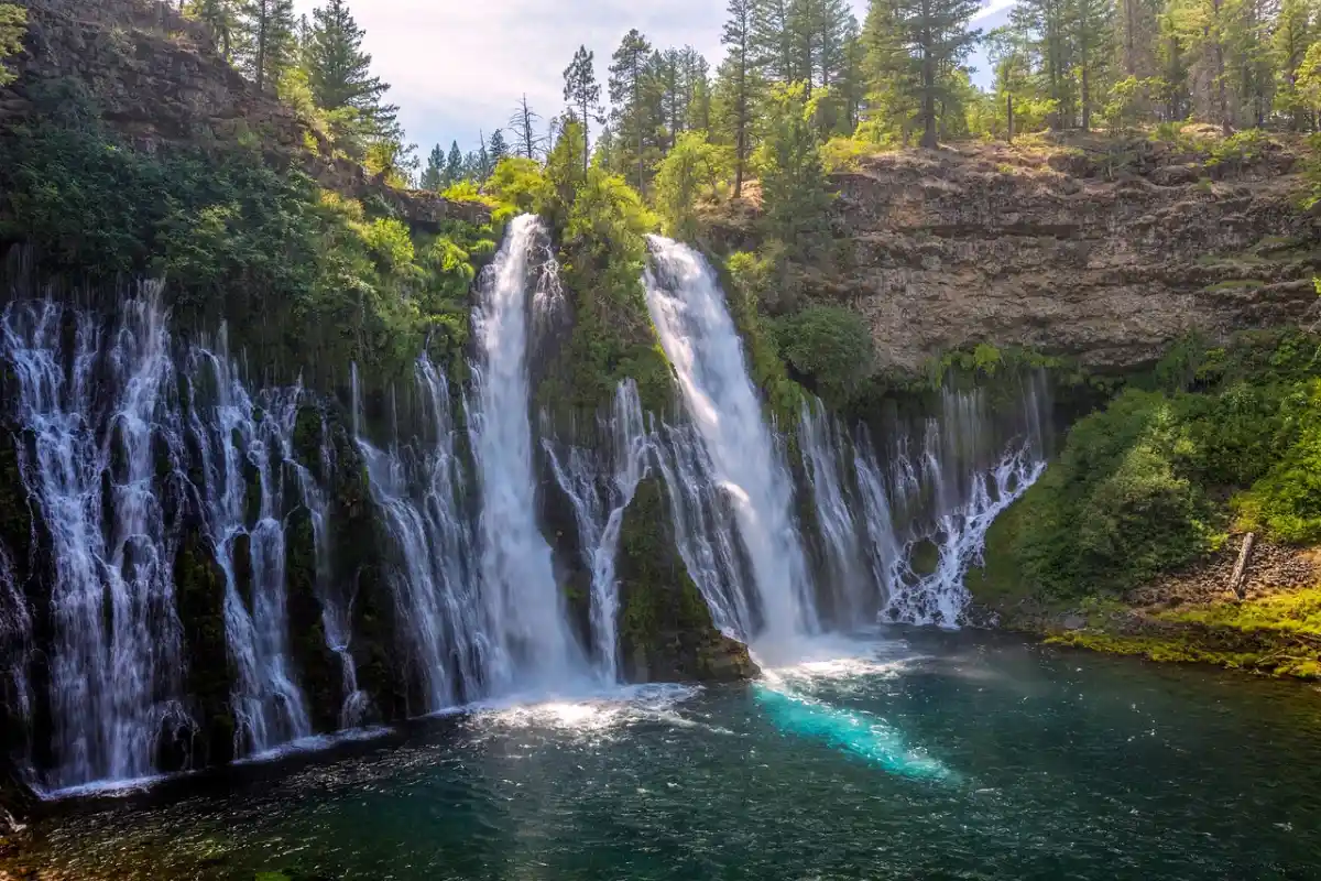 A waterfall near Mount Shasta, one of the best things to do in Mount Shasta CA