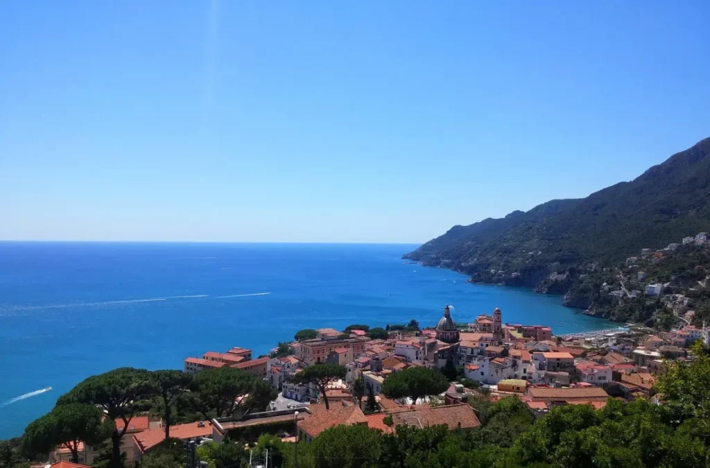 Blue sea and a coastal town, a view